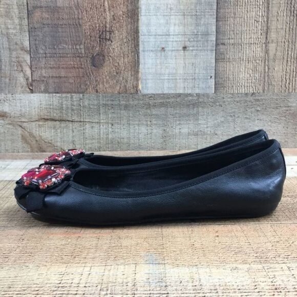 White House Black Market Black Red Gemstone Toe Ballet Flats Womens 8M Slip‎ On - Picture 7 of 13